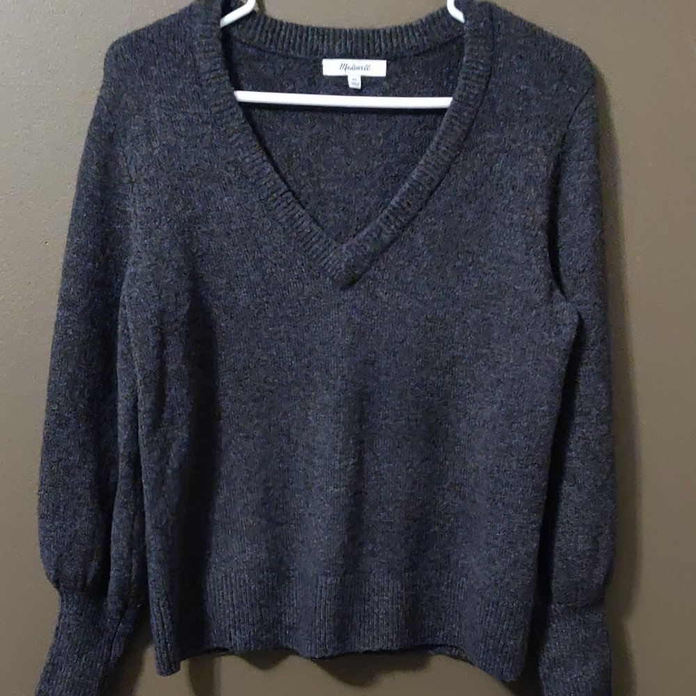 Madewell Dashwood Grey Wool Blend V Neck Sweater SIZE XS
